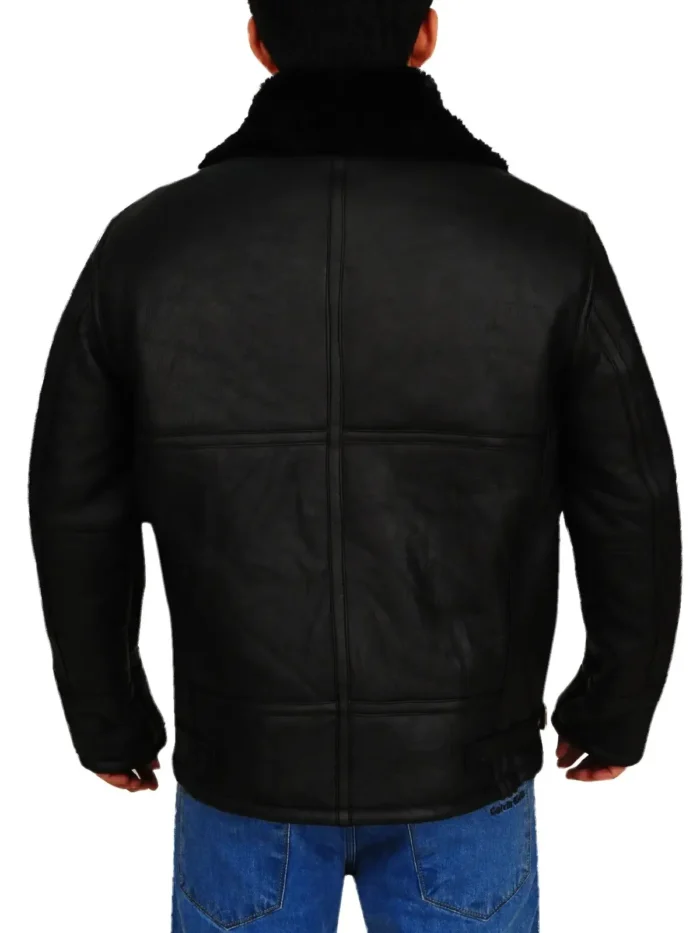 Mens B3 Bomber Aviator Black Shearling Leather Jacket