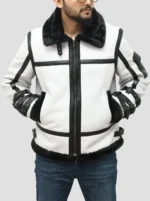 Mens B3 Bomber Aviator Black Shearling White Leather Jacket