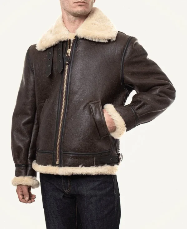 Mens B3 Bomber Aviator Sherling Fur Collar Real Leather Jacket