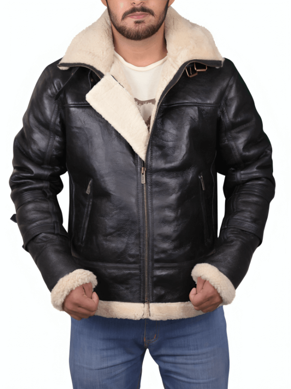 Mens B3 Bomber Flight Leather Hooded Jacket