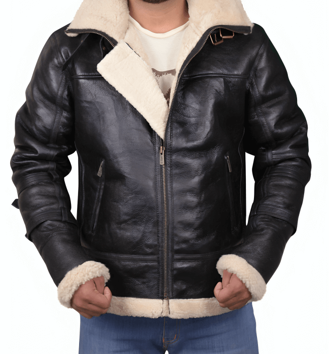 Mens B3 Bomber Flight Leather Hooded Jacket