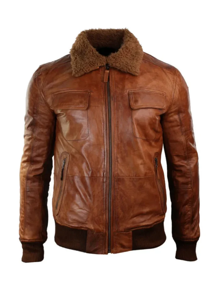 Mens B3 Bomber Julian Thompson Fur Collar Aviator Pilot Jacket