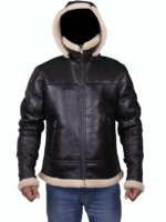 Mens B3 Bomber Shearling Hooded Leather Jacket For Sale