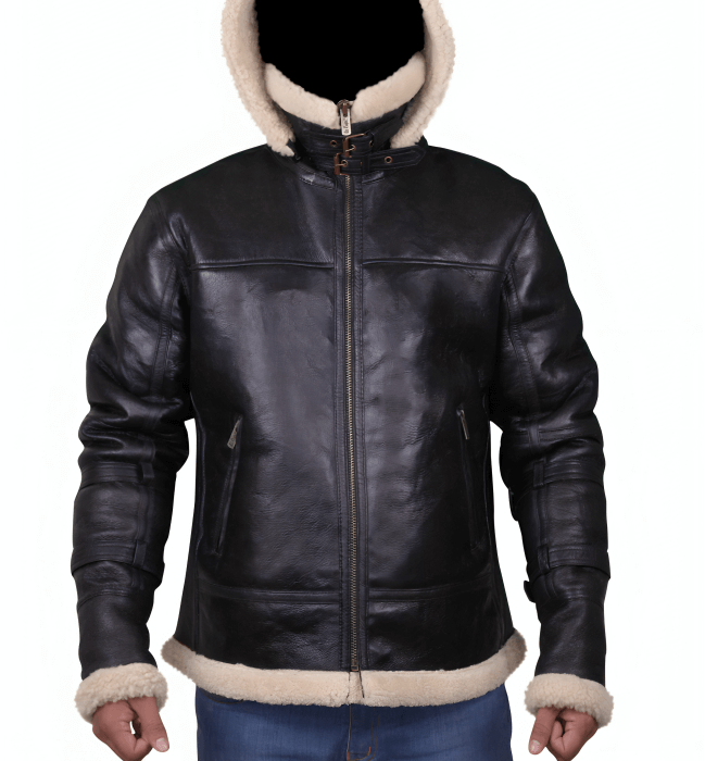 Mens B3 Bomber Shearling Hooded Leather Jacket For Sale