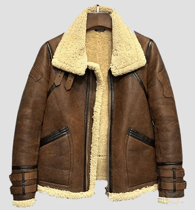 Men’s B3 Flight Aviator Shearling Fur Bomber Jacket