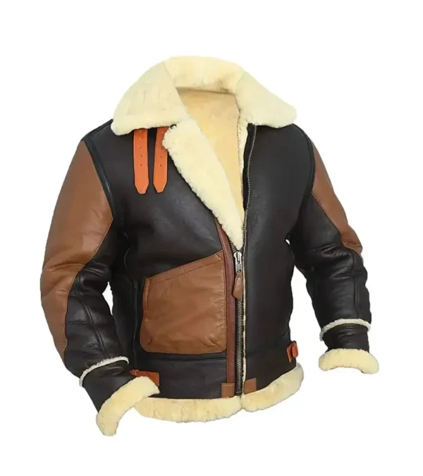 Mens B3 Pilot Aviator Shearling Fur Bomber Leather Jacket