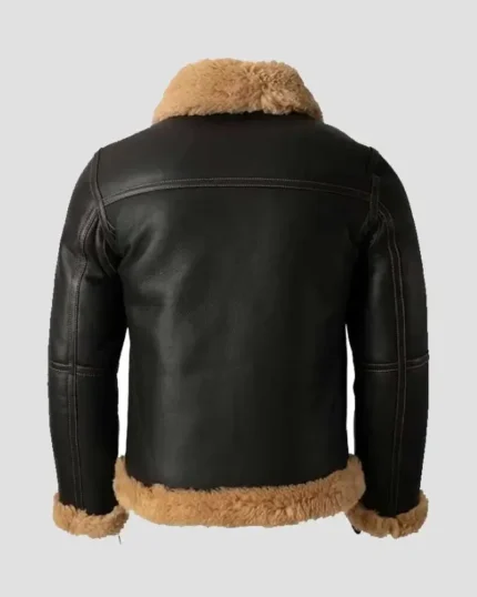 Mens B3 Sheepskin Shearling Belted Black Leather Jacket