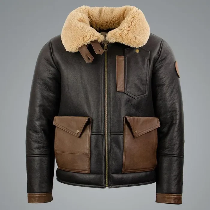 Mens B3 Sheepskin Sherpa Brown Bomber leather Jacket