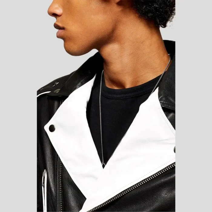 Mens Black & White Motorcycle Real Leather Jacket