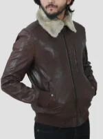 Mens Bomber Shearling Dark Brown Real Leather Jacket