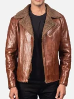 Mens Brown Shearling Fur Sheepskin Leather Jacket