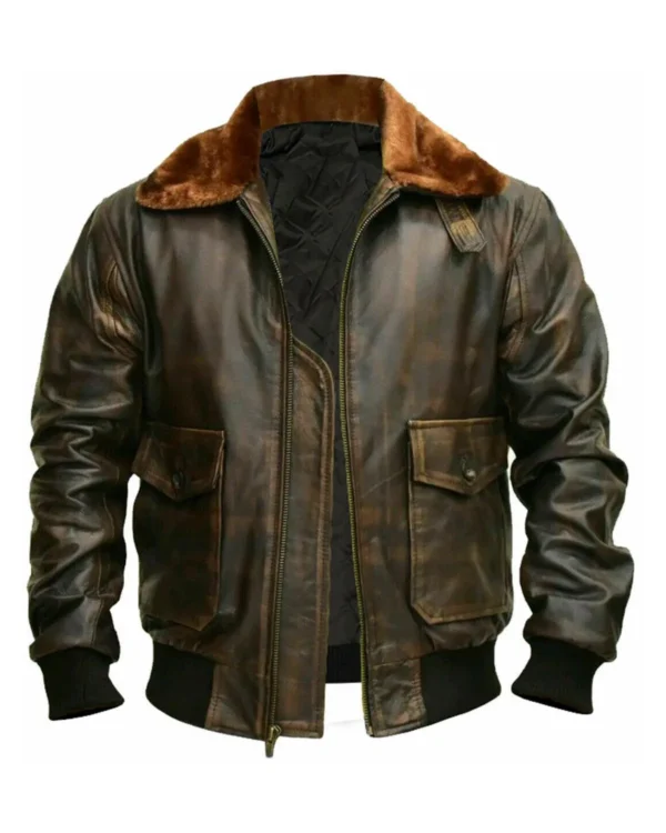 Mens G-1 Flight Aviator Distressed Bomber Leather Jacket