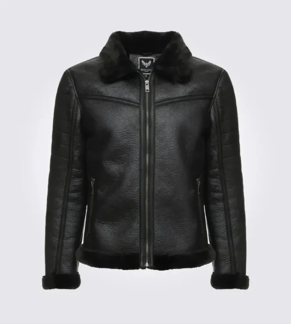 Mens Logan Wilson Brave Black Shearling Fur Leather Jacket