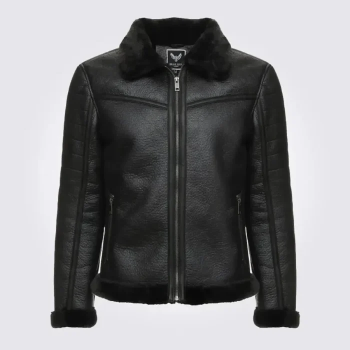 Mens Logan Wilson Brave Black Shearling Fur Leather Jacket