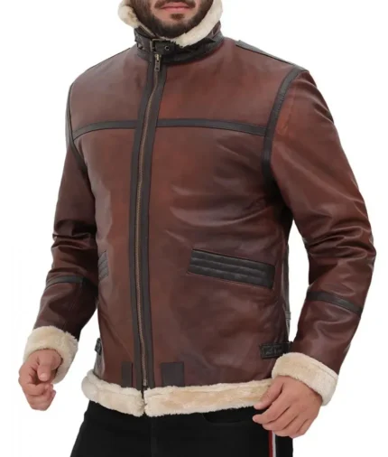 Mens Mitchel B3 Shearling Brown Leather Bomber Jacket