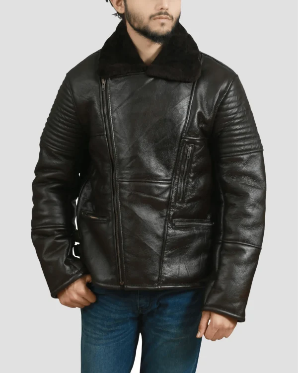 Mens RAF Shearling Sheepskin Bomber Leather Jacket