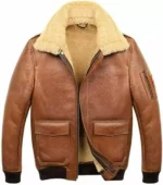 Mens Retro B3 Bomber Brown Shearling SF Leather Jacket