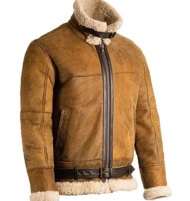 Mens Shearling Brown B3 Aviator Bomber Leather Jacket