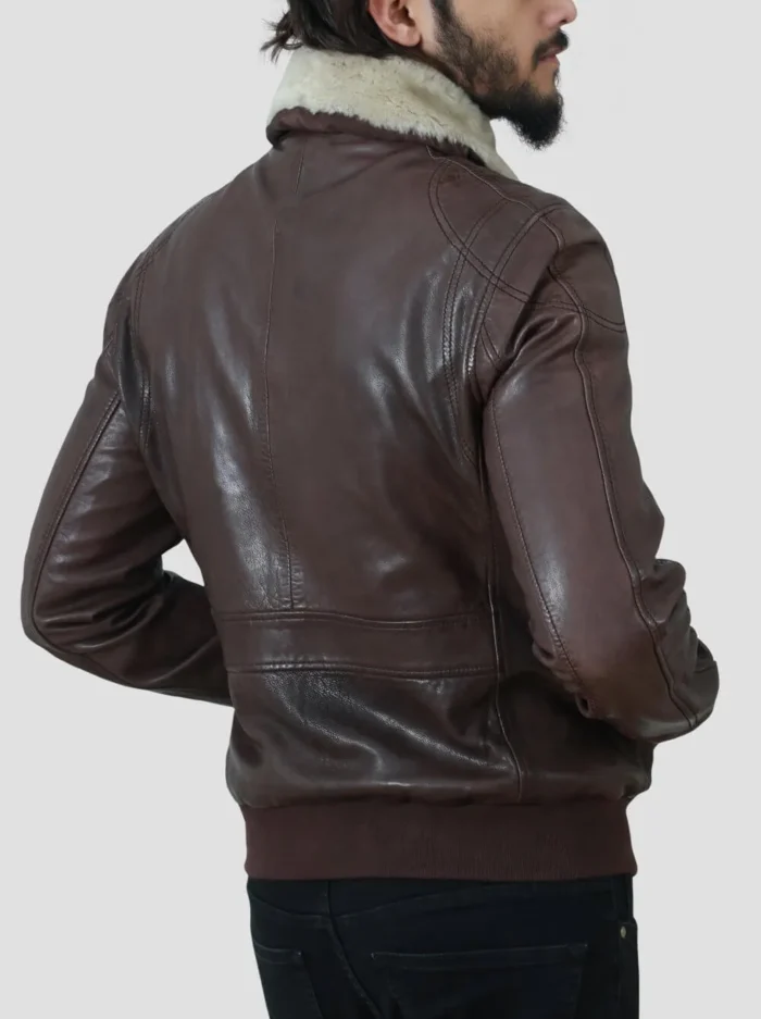 Mens Shearling Collar Dark Brown Real Leather Jacket
