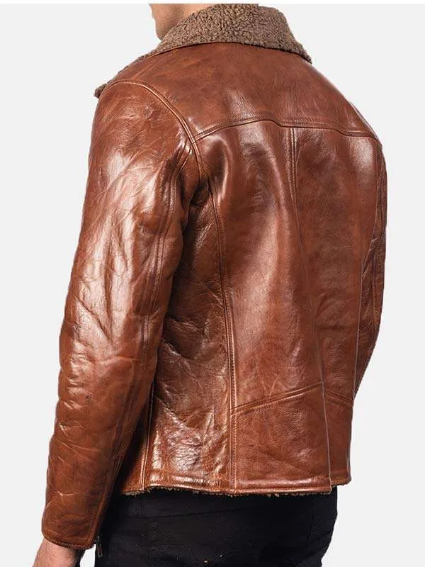 Mens Shearling Fur Sheepskin Brown Leather Jacket