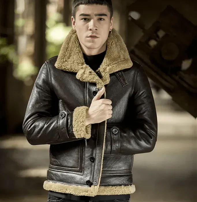 Men’s Shearling Lambskin Brown Leather Jacket