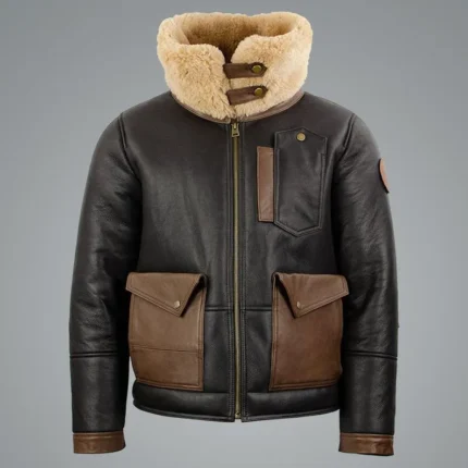 Mens Sheepskin Sherpa Brown Bomber leather Jacket