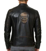 Mens Skeleton Skull Distressed Leather Jacket