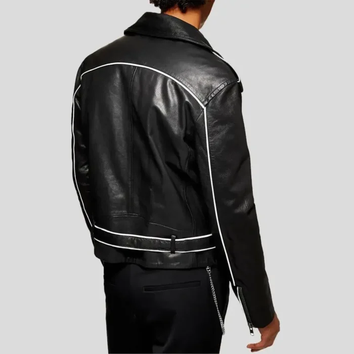 Motorcycle Black & White Mens Real Leather Jacket