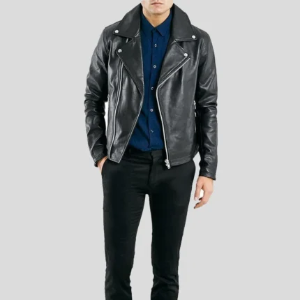 Motorcycle Real Black Leather Jacket For Men