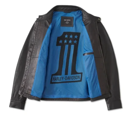 H-D Mens Blue Steel Black Leather Jacket