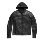 H-D Mens Swingarm Real Black Leather Jacket With Hoodie