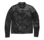 Mens H-D Swingarm Real Black Leather Jacket With Hoodie