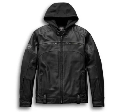 Mens Swingarm Hooded Real Leather Jacket
