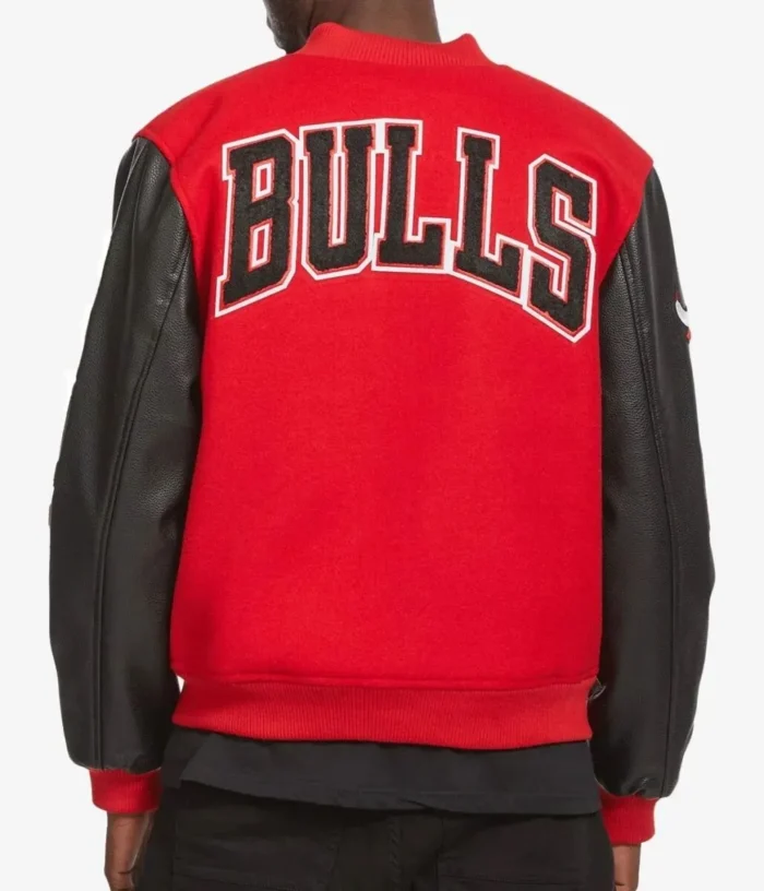 Black and Red Chicago Bulls Leather Wool Varsity Jacket