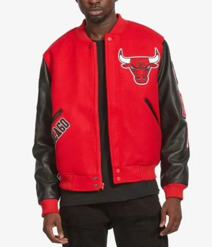 Chicago Bulls Black and Red Wool Varsity Jacket