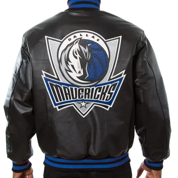 Dallas Mavericks Black Leather Varsity Bomber Jacket