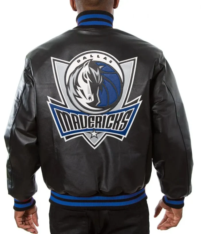 Dallas Mavericks Black Leather Varsity Bomber Jacket