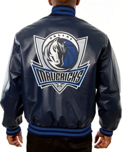 Dallas Mavericks Navy Blue Leather Varsity Letterman Jacket