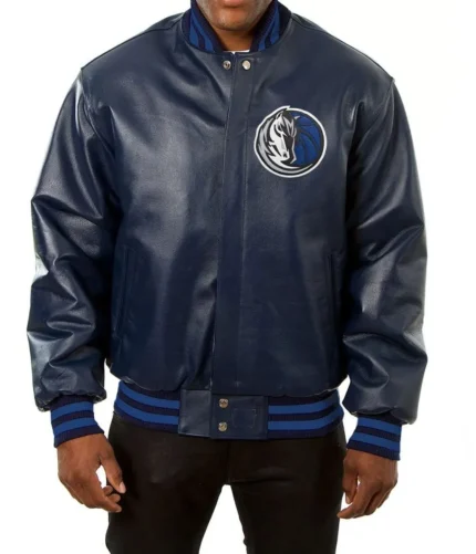 Dallas Mavericks Navy Blue Varsity Leather Jacket