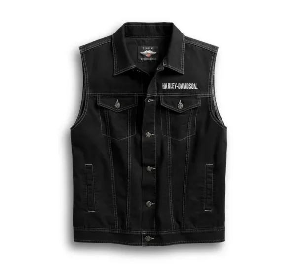 Mens Harley Davidson Motorcycle Upright Eagle Denim Vest