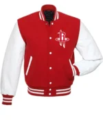 NBA Houston Rockets Red and White Letterman Jacket