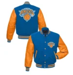 NBA New York Knicks Varsity Blue and Orange Full-Snap Jacket