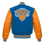 NBA New York Knicks Wool Leather Varsity Blue and Orange Full-Snap Jacket