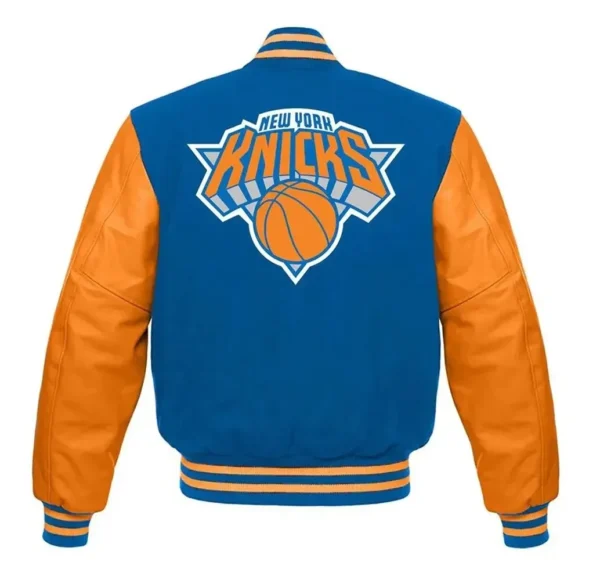 NBA New York Knicks Wool Leather Varsity Blue and Orange Full-Snap Jacket