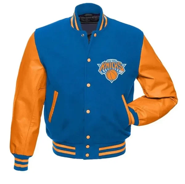 NY Knicks Blue and Orange Varsity Jacket