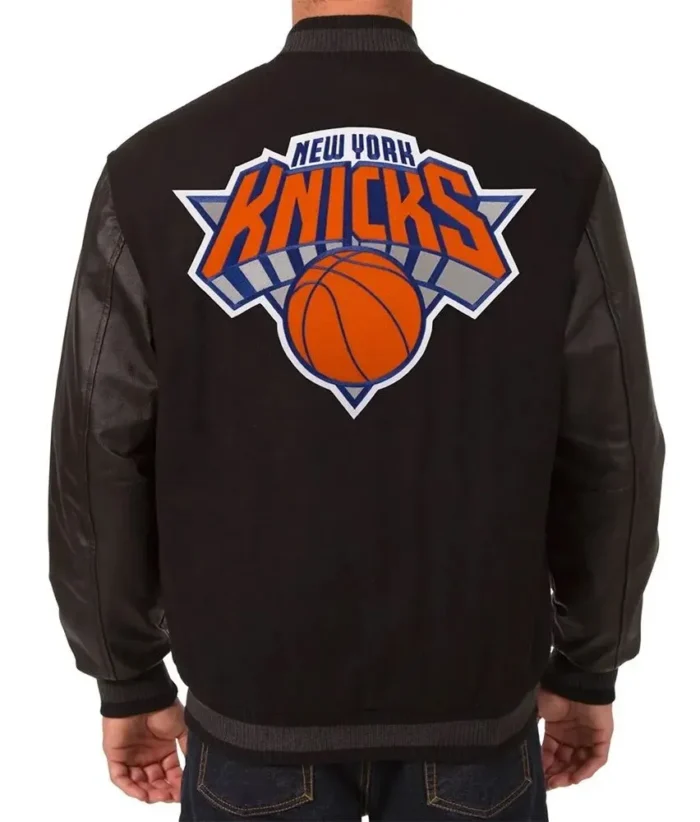 New York Knicks Black Embroidered Varsity Full-Snap Jacket