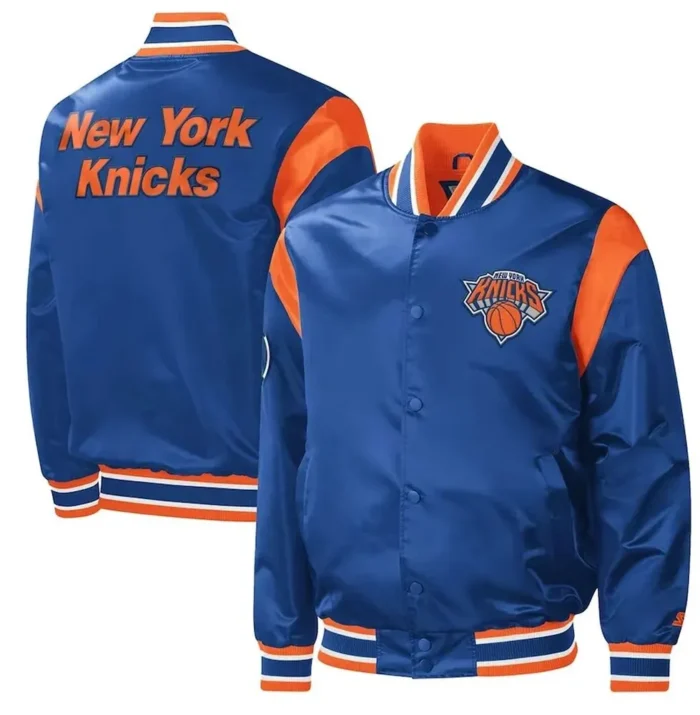 Starter Blue Force Play New York Knicks Varsity Full-Snap Satin Jacket