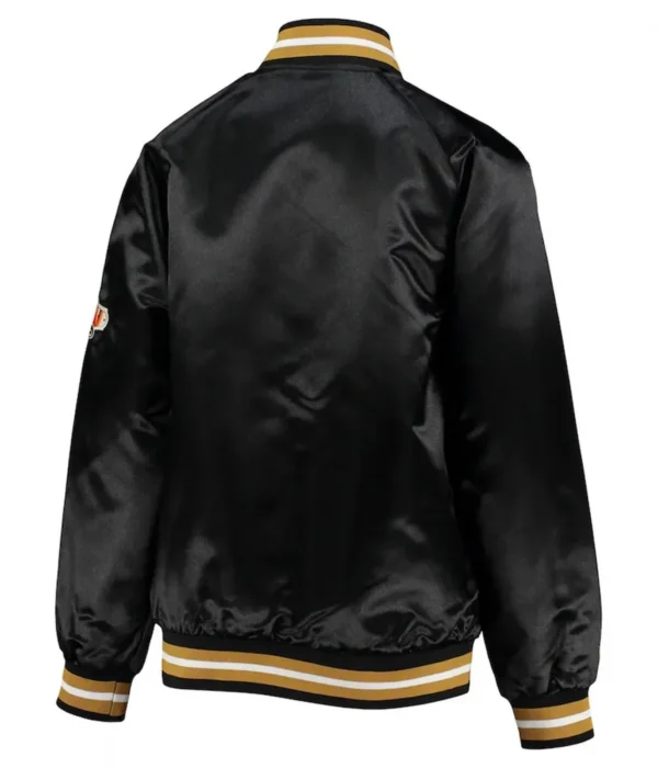 Baltimore Ravens Raglan Full-Snap Black Satin Bomber Jacket