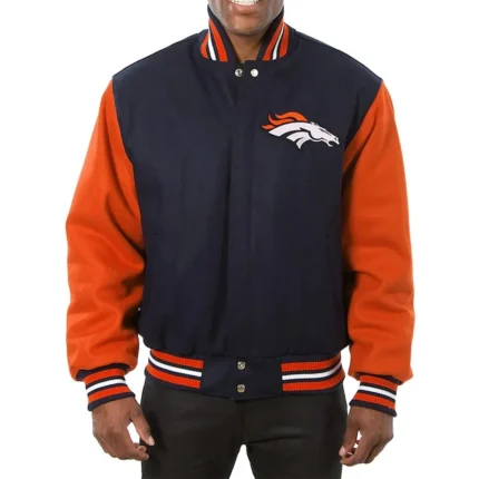 Denver Broncos Blue and Orange Varsity Wool Jacket