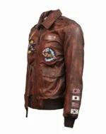 Flying Tigers Top Gun Brown Zip Up Leather Bomber Jacket